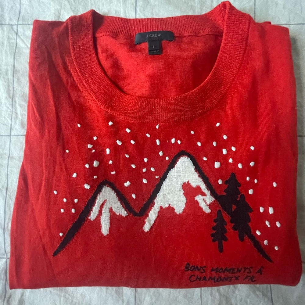 J.Crew L “Chamonix" Tippi Sweater Embroidered 100% Merino Wool~French Alps